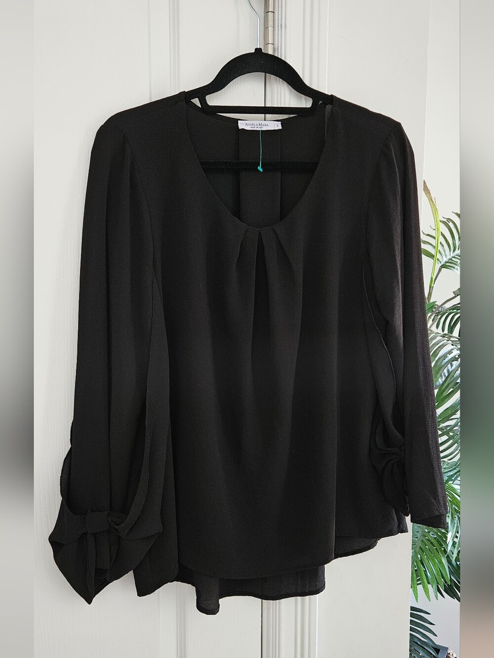 Italy Angela Mara Black Twist Sleeve Blouse